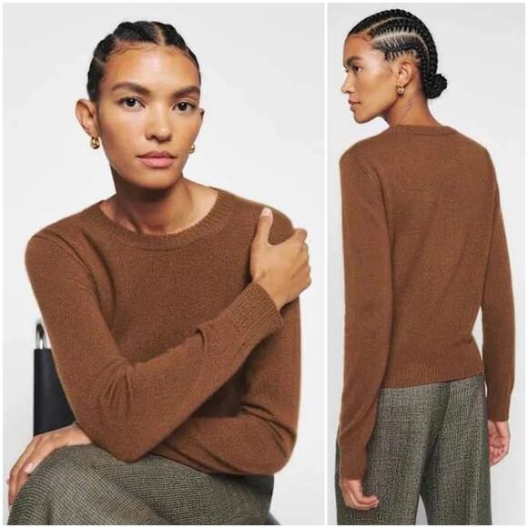 REFORMATION Recycled Cashmere Crewneck Sweater in Cinnamon Brown Size L - Picture 1 of 8